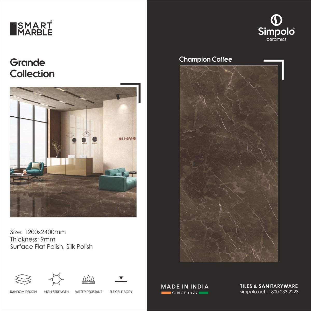 simpoloceramics's tweet photo. This one the darkest brown #marbledesign of the #grandecollection. Make a bold statement by using ‘Champion Coffee’ for the floor or use it as an accent with light designs to create delicacy.The choice is yours!
#marblefloors #marbletiles #architecture #simpolo #simpoloceramics https://t.co/aWOqSsdLK3
