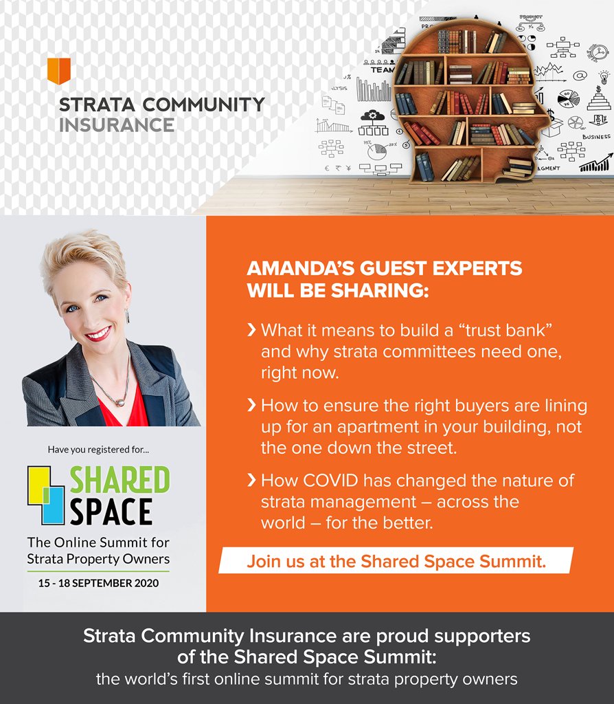 SCInsure's tweet image. Strata Community Insurance are proud to be official supporters of the Shared Space Summit the world's first online summit for strata property owners. Hosted by Amanda Farmer of Your Strata Property, the summit runs from 15 to 18 September 2020
#stratamanagement #strata #education