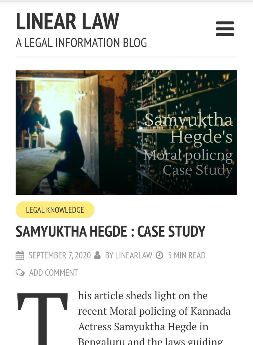 LawLinear's tweet photo. New blog! 
https://t.co/wU5rX6YZG2

@SamyukthaHegde 
#SamyukthaHegde #blog #moralpolicing
#kavithareddy #modesty #ThisIsWrong https://t.co/e1zH6VUEaK