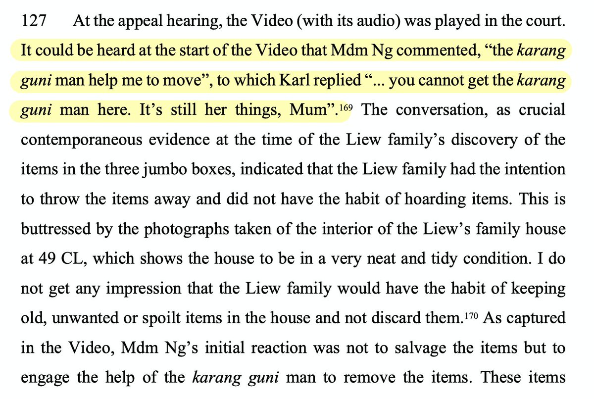 After Parti returned to  #Indonesia, the Liews opened the boxes and claimed they found items that belonged to them inside. A short video of them unpacking the boxes was submitted to the court, and the HC judge pointed out that Karl had observed then that they were Parti’s things.