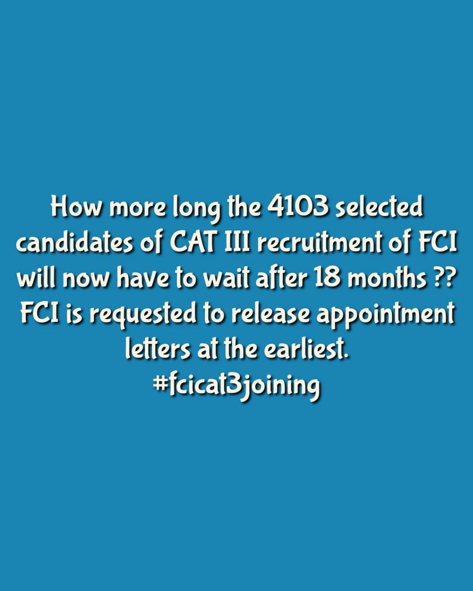 Vipi0294's tweet photo. Most of us belongs to middle class families. Our families are dependent on us. @FCI_India don't make us wait now. Stop playing with our lives and release appointment letter.
#speakup4fcijoining

#fci_justiceforewsobc

@FCI_India
@CMD_FCI
@DoPTGoI
@irvpaswan
@PMOIndia https://t.co/i0Jejlan3a