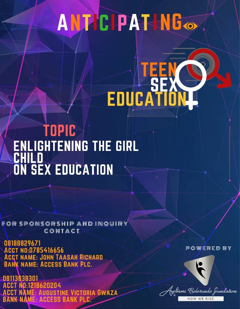 ABF_Org's tweet photo. Good morning #TeenSexEducation is upon us,Looking forward for your sponsorship and donations, thanks.
kindly check the E-flyer for more details.

#TSE
#ABF
#AyobamiBolorundeFoundation
#Monday https://t.co/xqQvLEf88G