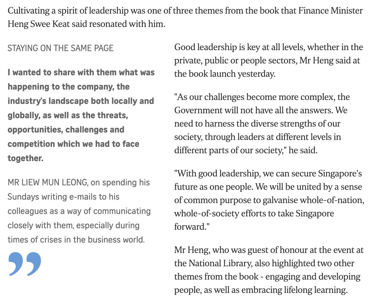 Here's Liew Mun Leong in December 2018, presenting a box set of his books to Finance Minister and possible future Prime Minister Heng Swee Keat (who was GOH at the book launch). So yeah, he's rich and well-connected. @Stcom article:  https://www.straitstimes.com/singapore/sunday-e-mails-from-a-boss-to-his-staff-fifth-book-launched