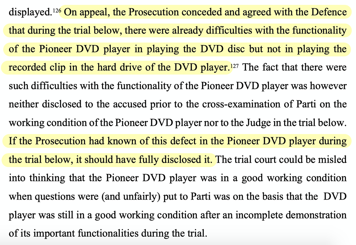 During the trial, the prosecution plugged in the DVD player and played images, suggesting that it worked. During the appeal, it was shown that while the DVD player could play stuff off the hard drive, it couldn't *play DVDs*. The prosecution admitted they knew this from before.