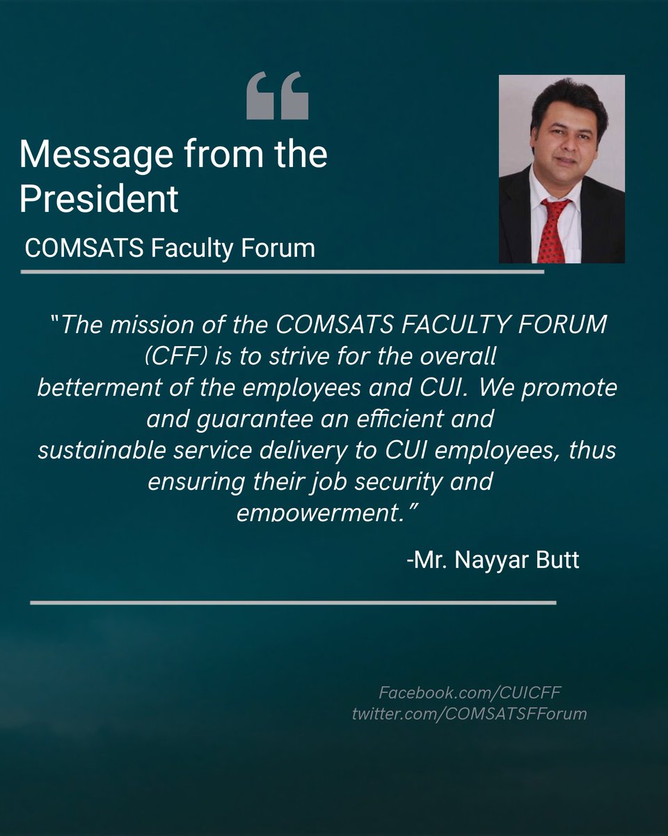 COMSATSFForum's tweet photo. Message from the President of COMSATS FACULTY FORUMπππ
βοΈβοΈ
Vote for change,
Vote for Comsats faculty Forum
Because,
Together we can make a difference.
#comsatsfacultyforum #cui_lahore #comsats #cuiFaculty #cui_asa https://t.co/QVrRoB5TUk