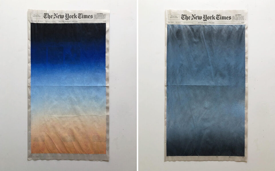 sharpcommedia's tweet photo. #CreativeSpot: Colorful gradients painted by artist Sho Shibuya on the front page of @nytimes.

The series entitled 'Sunrises from a Small Window', uses the newspaper as the canvas to offer a calming escapism to the days spent at home during lockdown from overwhelming newsfeeds. https://t.co/RhelraMncj
