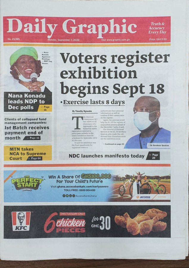 Today S Newspaper Headlines Monday September 7 c Ghana Reports