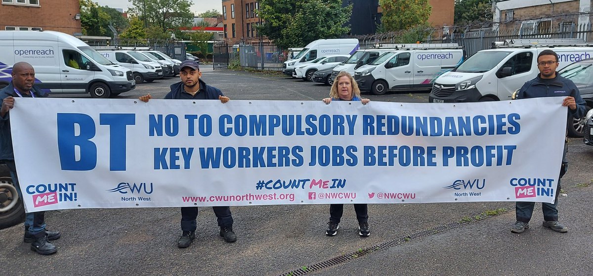 NWCWU's tweet photo. Great start to #TheCWU NW #CountMeIn campaign day with our new banner! Shame on you @BTGroup 
@CWUnews 
@CWU_AndyKerr @DaveWardGS @CWU_ManCom @CWUMersey @MerseyCwu @Peteoh12 https://t.co/zAxVB1luIo