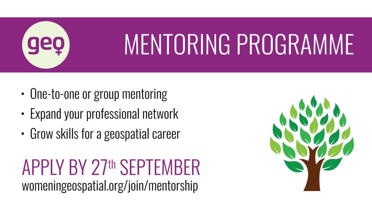 ☕We're pleased to announce our 2020 #mentorship programme is open! 🚦Apply now for your chance to take part. For more information and registration visit womeningeospatial.org/join/mentorship