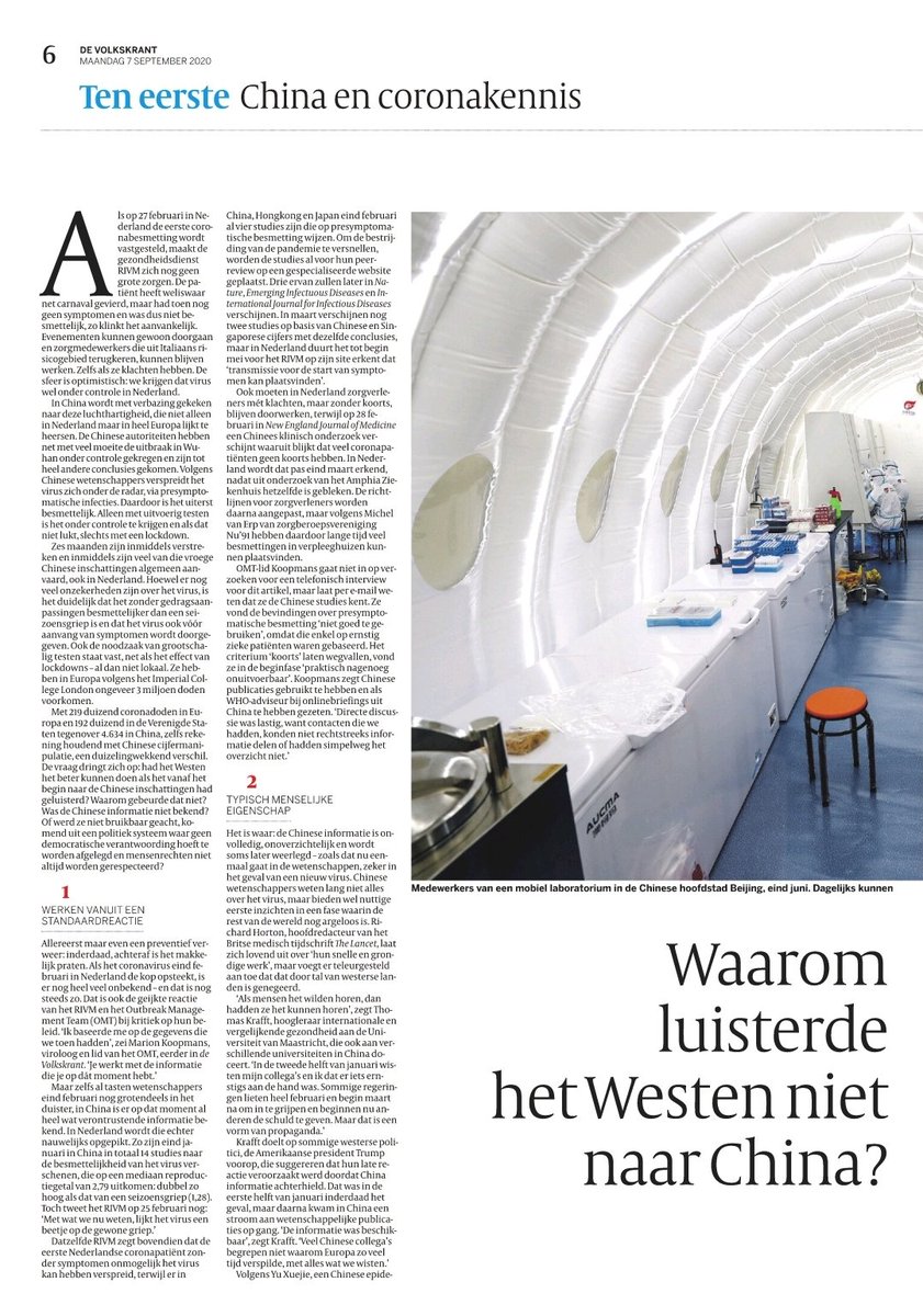HeinRaat's tweet photo. @leenvervaeke in @volkskrant: Waarom het Westen niet luisterde naar China bij #Corona #Pandemie. Werken uit standaardreactie? Imago van China? Westerse overschatting? Op 31-1-2020 waren er al 65 #COVID19 artikelen. Zie onze (gratis) review uit die tijd. 
 https://t.co/Pv6KDoBW1P https://t.co/Uez6b17rIR