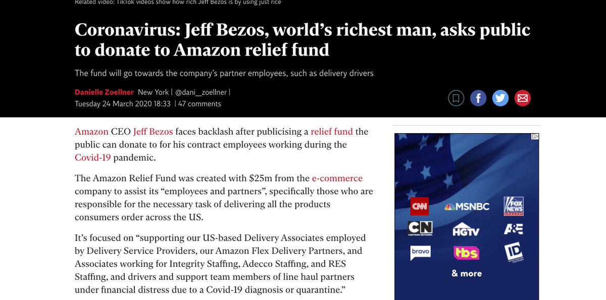 Not only have billionaires asked the government for handouts, but business leaders  @JeffBezos have asked for public donations during this time of distress: