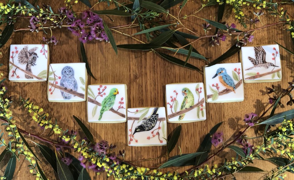 zactoby's tweet photo. Here is my entry for the #TSBakeoff
What’s in your Backyard.
This year my entry features yummy vanilla biscuits with hand painted edible images of seven bird species and one plant species that are under threat in the City of Whitehorse. @TSCommissioner https://t.co/GByeBliRPs