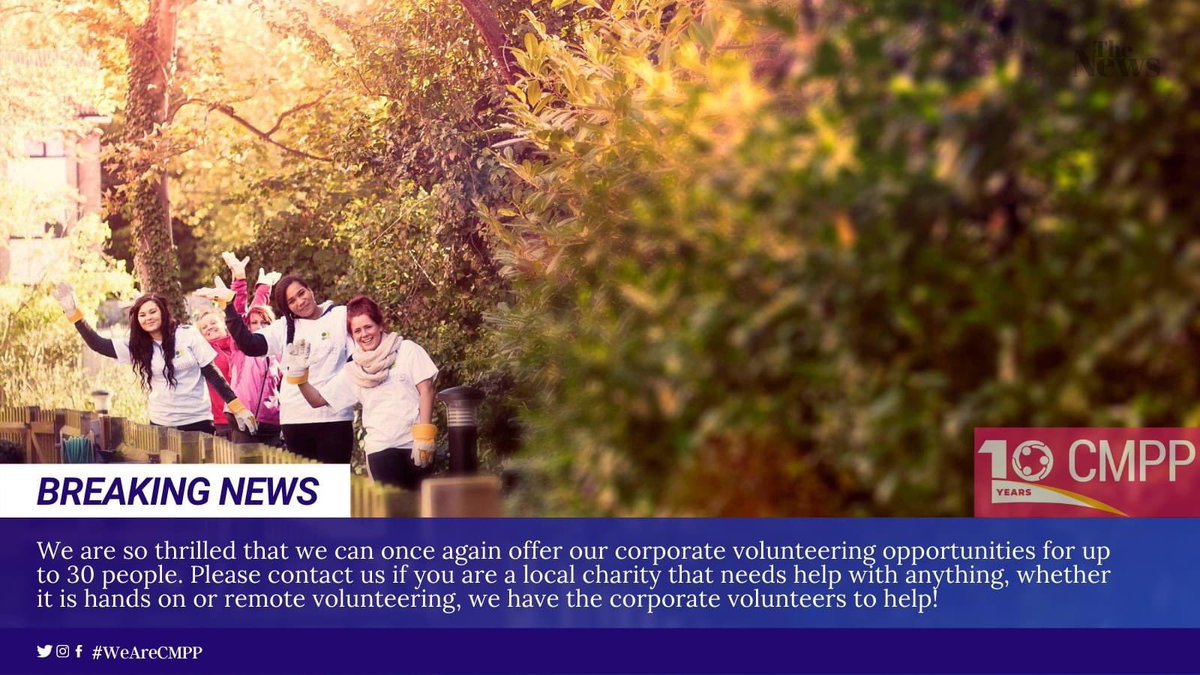 CMPProject1's tweet photo. We are so thrilled that we can once again offer our corporate volunteering opportunities for up to 30 people. π₯³π₯³
Please contact us if you are a local charity that needs help with anything,
.
#WeAreCMPP #volunteering #VolunteerHelp https://t.co/H990IoomEs