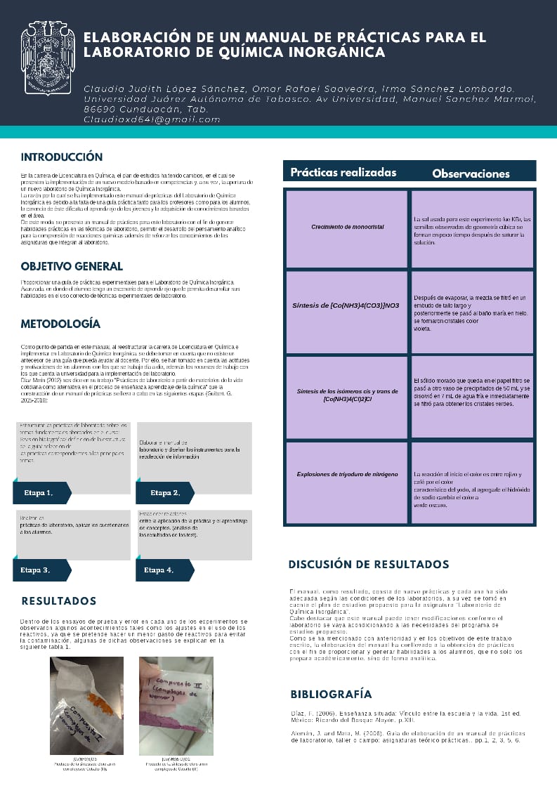 sadtirist_'s tweet photo. Hi @LatinXChem i'm Claudia López and this is my work “Elaboración de un manual de prácticas para el laboratorio de Química Inorgánica”, #LatinXChem #LatinXChemEd #Ed46
https://t.co/lcQqxbIYWy https://t.co/0RdhNSLfkl