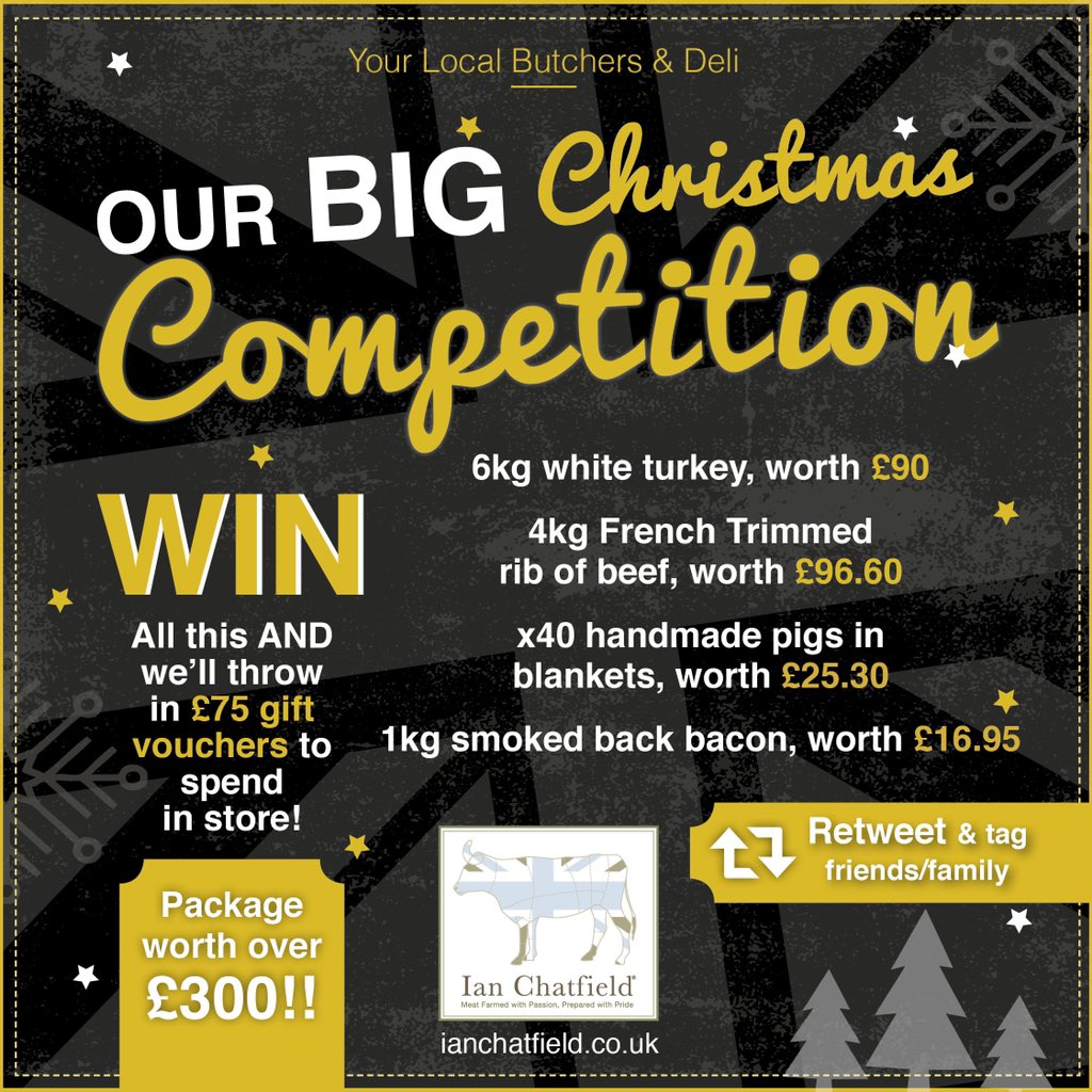 🌟#WIN🌟 We’re now taking orders for #Christmas, both instore &amp; at ianchatfield.co.uk!🎄To celebrate, we’re #GIVINGAWAY a #prize bundle worth over £300!😲 Make #Xmas extra special &amp; enter now- simply retweet and tag friends &amp; family on this post!🎅🏻 Closes 13.12. T&amp;C’s apply.