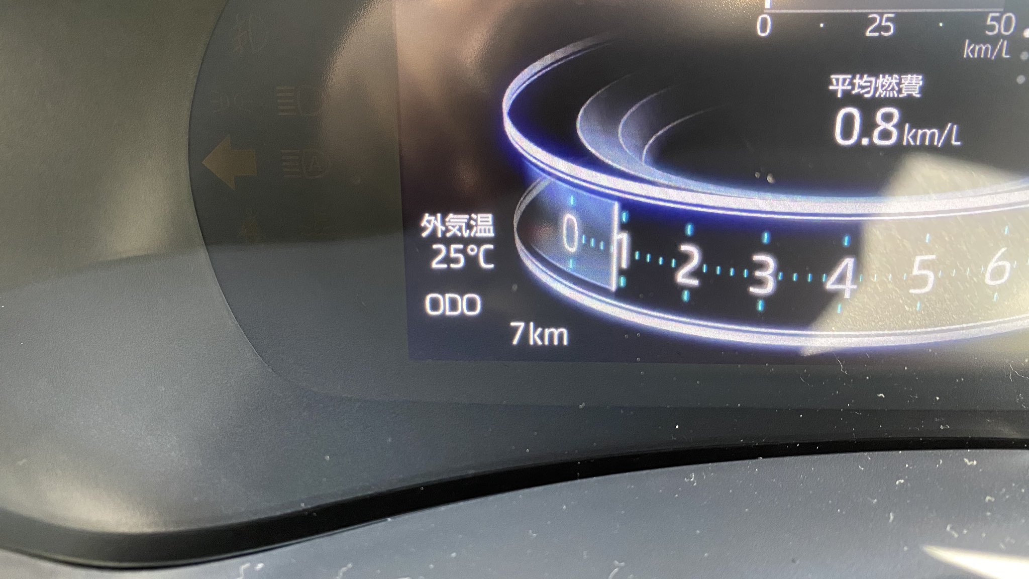 アルフ Raize 納車日の話です ライズが納車された時点での走行距離は 7km でした ガソリンはほぼ入っておらず 車祓いに行く途中で給油ランプが点灯 給油ランプが点灯しているプレッシャーの中 車祓いから帰り納車日の夜には初めて給油しま