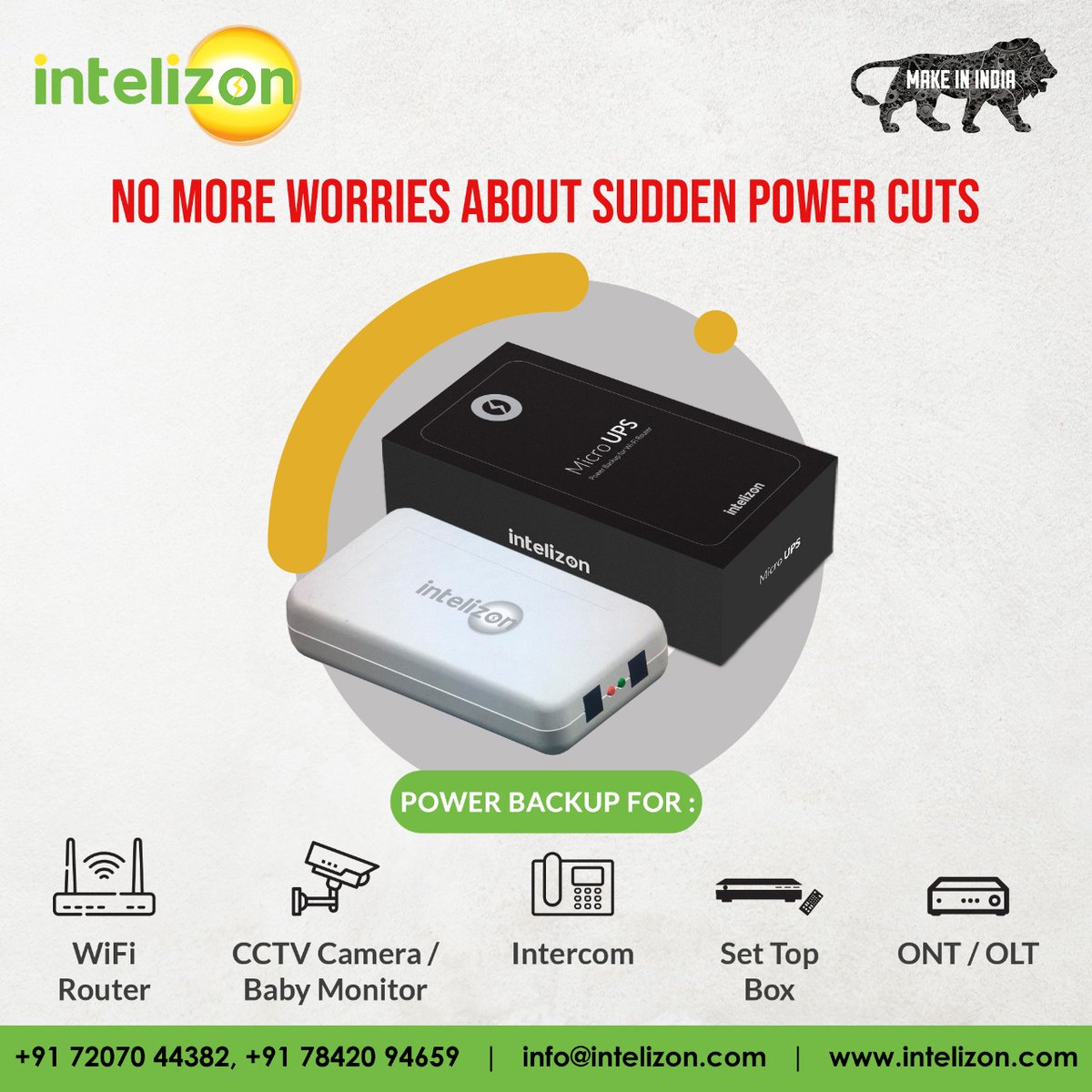 No more power failures? Let your Wifi never be stopped, Say yes to MicroUPS

intelizon.com
twitter.com/IntelizonEnergy
linkedin.com/company/802951/
#solarstreetlights #solarstreetlamp #solarhomesystem #solarpower #wifirouter #solarenergy