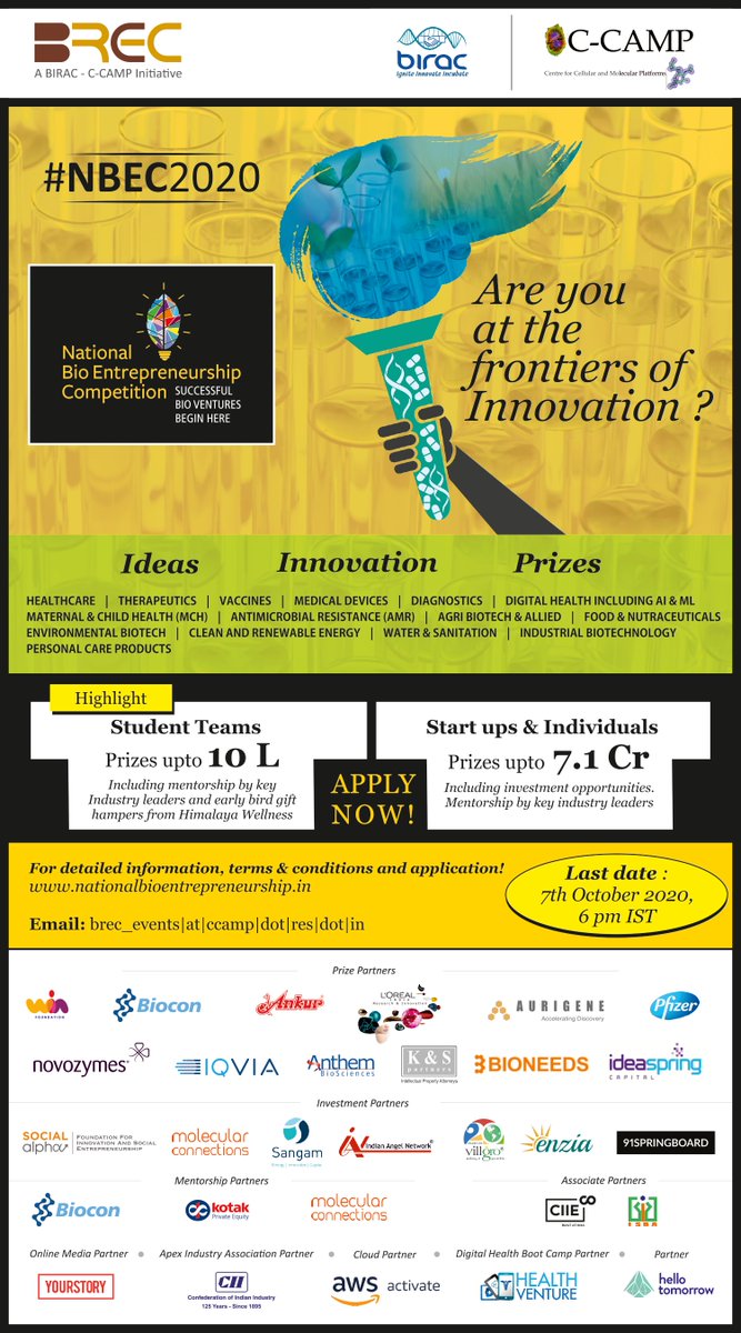 CCAMP_India's tweet photo. CCAMP #BREC organized National Bio Entrepreneurship Competition edition 4, #NBEC2020 launched by 
Dr @RenuSwarup
The biggest competition in Indian bio startup calendar, NBEC is looking for gamechanging ideas with deep societal impact in biosciences
Apply https://t.co/mfQ2fVjNKX https://t.co/X9B1lssbtD