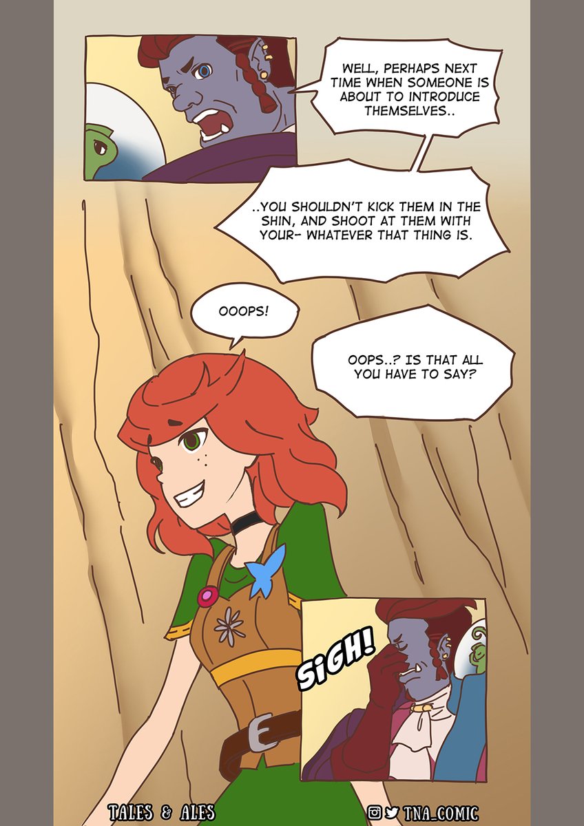 Tales &amp; Ales' Pages 33-36 are here!

Read the comic as how we intended at Webtoons, link in our profile.

#comics #comic #comicart #webcomic #dnd #dungeonsanddragons #webtoon #fantasy #fantasyart #story #art #amber #redhead #cat #cats #felis #tapas #tapastic #dndmemes #ogre #bard