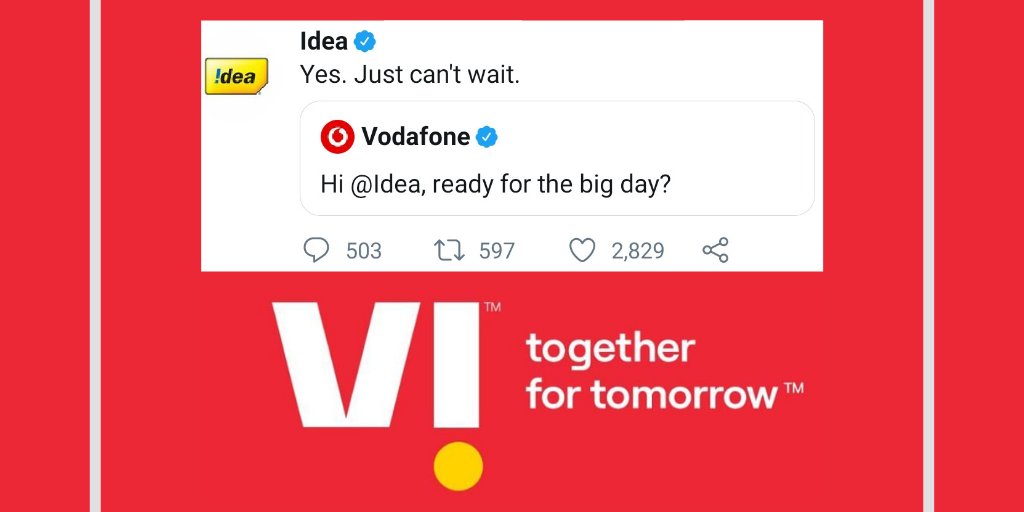 WE_MAAAD's tweet photo. MaaadSpot: Vodafone Idea bound together in holy matrimony. Vi, the new brand identity reflects both the brands.

.

.

.

#Maaad #MaaadSpot #Vi #vodafone #idea #Rebranding #BrandIdentity #BrandCampaigns #VodafoneIdea #VodafoneIdeaMerger #MarketingStrategies #NewLogo #NewBrand https://t.co/xWo1CyvTCw