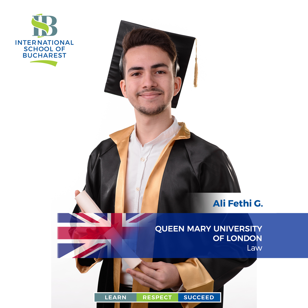 ISBRomania's tweet photo. Congratulations to Ali Fethi G., who has been admitted to Queen Mary University of London - Law! Law at Queen Mary University of London is currently ranked 7th in the U.K and 30th in the world. Well done, Ali!

#PathToSuccess #ReasonToBeProud #ISBAlumni #ILoveISB https://t.co/RGOoRsXRYB