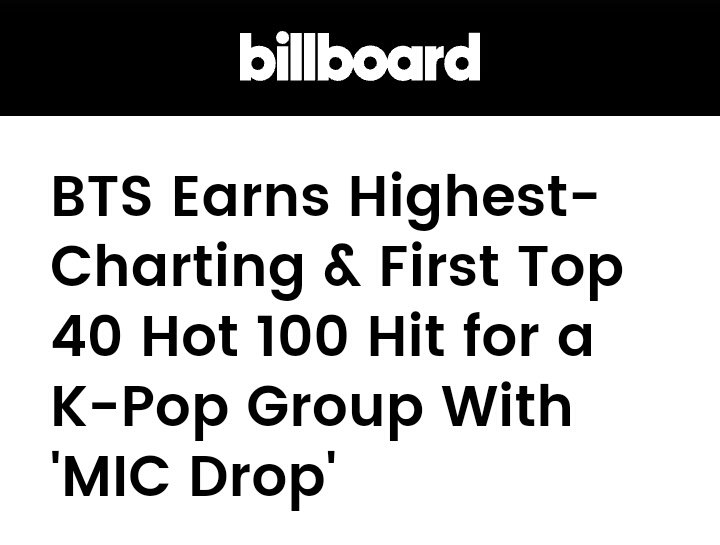 The remix of Mic Drop debuted at number 28 on the US Billboard Hot 100 becoming the first top 40 entry by a K-pop group on the chart. The single debuted at number one on the US World Digital Songs chart (6th no. 1) entered the US Digital Song Sales chart at number four.