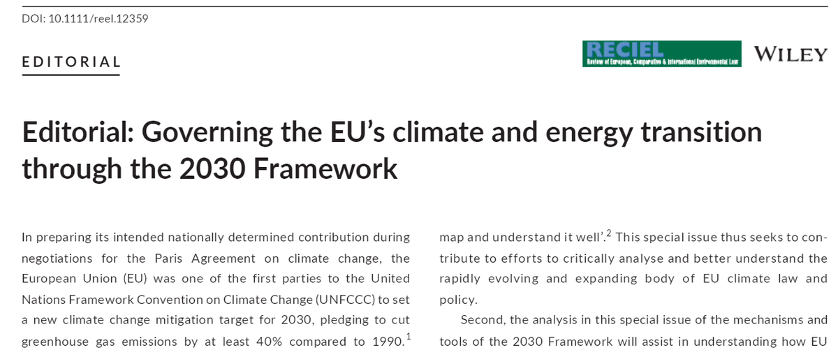 RECIELjournal's tweet photo. Access the latest RECIEL Editorial by @Cladupont @KatiKulovesi @harrovanasselt introducing the Special Issue on Assessing the EU #2030Framework on #climate & #energy policy for free https://t.co/scVDDU2Zu2 @govtran https://t.co/0mcOWqYzzr