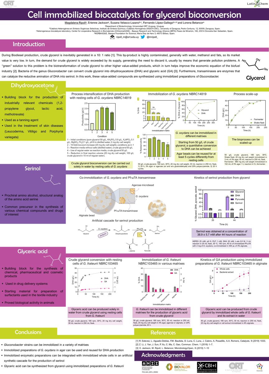 mripoll_'s tweet photo. Hi @LatinXChem! proud to present our work "Cell immobilized biocatalysts for glycerol bioconversion" #LatinXChemCat #Cat65 #proteintechnologygroup @UniversidadORT #EJackson @betancor_lorena @Susanita_feliz @flopez_gallego #glycerol #biocatalysis #immobilization #greenchemistry https://t.co/riiHiGekbP
