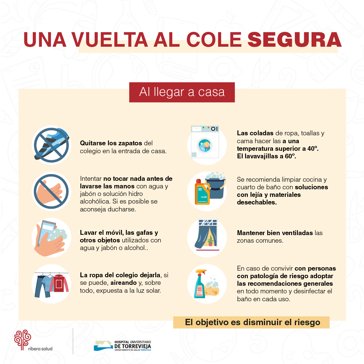 torreviejasalud's tweet photo. ¡Volvemos al cole 📚🏫! Para hacer la #VueltaAlCole segura, nuestros profesionales de @riberasalud te dejan una serie de recomendaciones a tener en cuenta tanto en el colegio como al llegar a casa 👇. https://t.co/9ClSbUdYo9