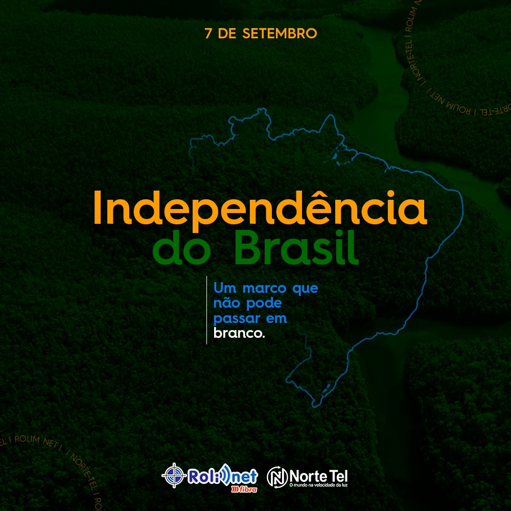 rolimnet's tweet photo. Há 198 anos, o Brasil conquistou sua independência! Em 1822, o Brasil deixou de ser colônia de Portugal e passou a ser um país livre.💚💛💙
Feliz dia da independência a todos os filhos e filhas do Brasil!🇧🇷
#independenciadobrasil #rolimnet #nortetel #rondônia #brasil https://t.co/DyDSRAeiCf