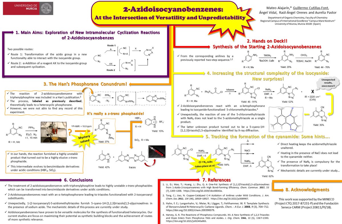 Guille Cutillas (@guillecutillas) on Twitter photo Hey <a href="/LatinXChem/">LatinXChem</a>! We present "2-Azidoisocyanobenzenes, at the intersection of versatility and unpredictability". Dare and try to forecast the reactivity of these rebellious molecules, you have no idea about what they are capable of! #LatinXChem #LatinXChemOrg #OC119 Hey <a href="/LatinXChem/">LatinXChem</a>! We present "2-Azidoisocyanobenzenes, at the intersection of versatility and unpredictability". Dare and try to forecast the reactivity of these rebellious molecules, you have no idea about what they are capable of! #LatinXChem #LatinXChemOrg #OC119