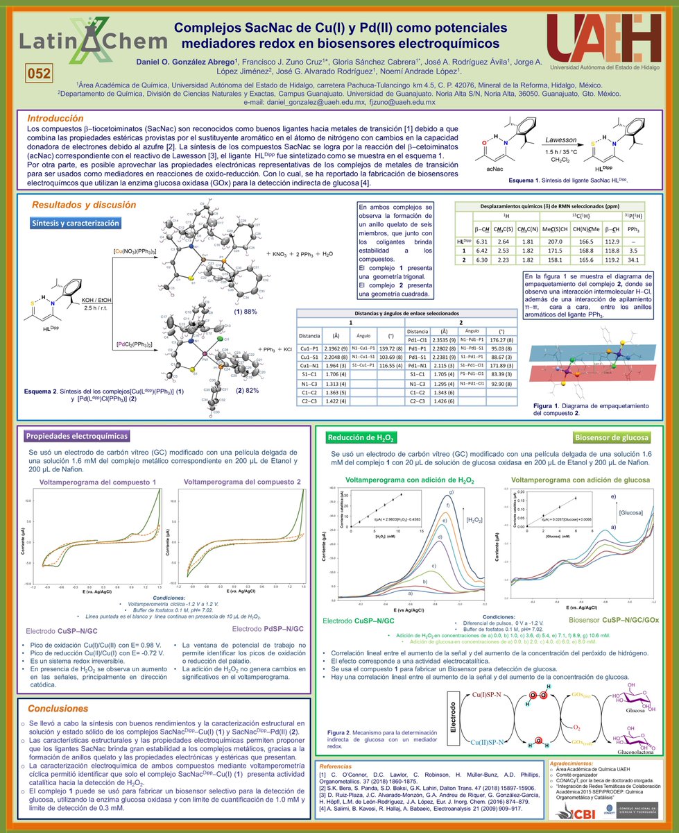 DanOmarGA's tweet photo. Hi! @LatinXChem  This is my work "Complejos SacNac de Cu(I) y Pd(II) como potenciales mediadores redox en biosensores electroquímicos" #LatinXChem #LatinXChemInorg #Inorg052 https://t.co/4SwqPN98aX