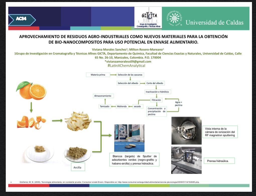 viviamorales's tweet photo. Hola a todos @LatinXChem, este mi trabajo “aprovechamiento de residuos agroindustriales como nuevos materiales para la obtención de bio-nanocompositos para uso potencial en envase alimentario” #LatinXChem #LatinXChemAnalytical #AC34 https://t.co/fpXIvvZndy
