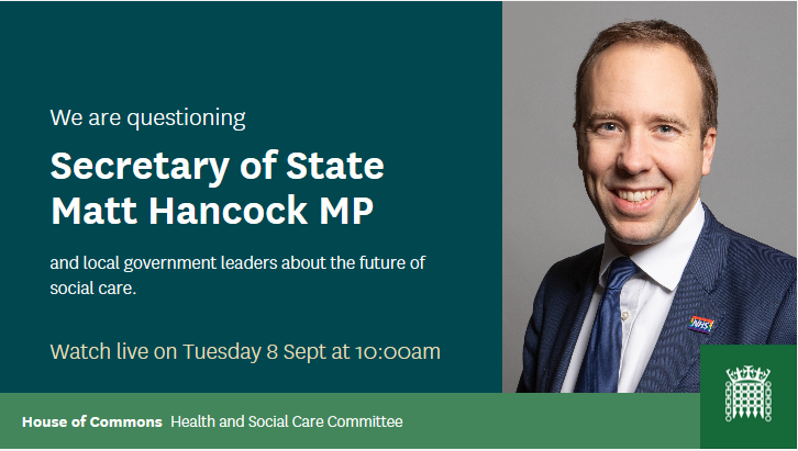 What are the government’s plans for a long-term solution on  #socialcare reform?Tomorrow at 10am we question Secretary of State  @MattHancock  @1adass and  @LGAcomms for our inquiry into social care funding and workforce.Watch live:  https://parliamentlive.tv/Event/Index/3d55acfa-2b27-40f2-a258-2ee99fab360a