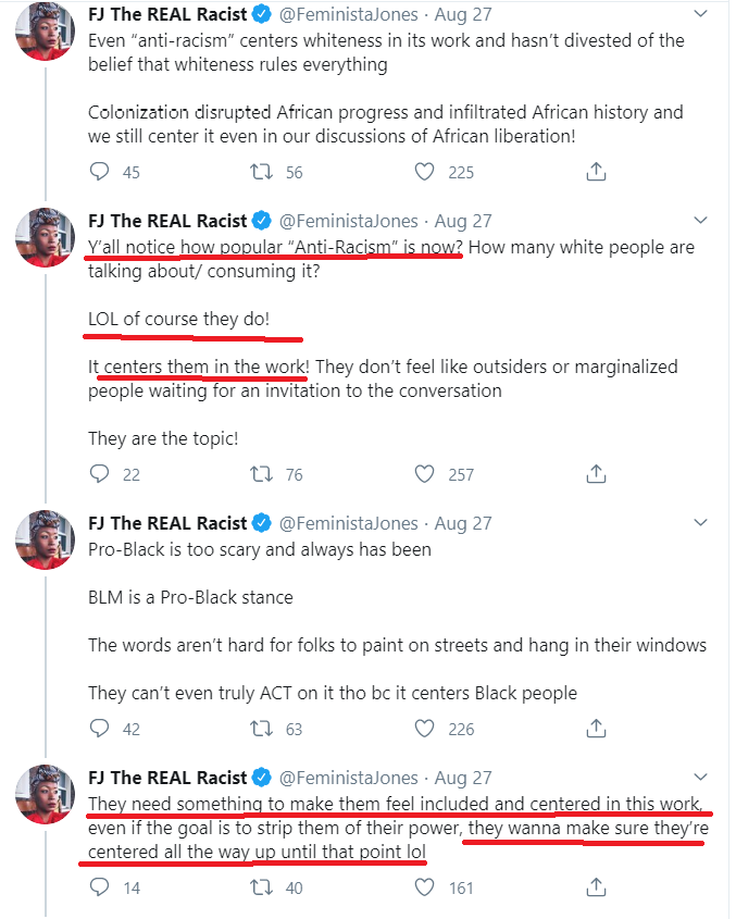 8/Critical Race Theorists believe in "Interest Convergence Theory" which says white people only help black people out of self-interest, not because it's right, or because they care. They think whites only do the right thing when it's popular or they get something out of it: