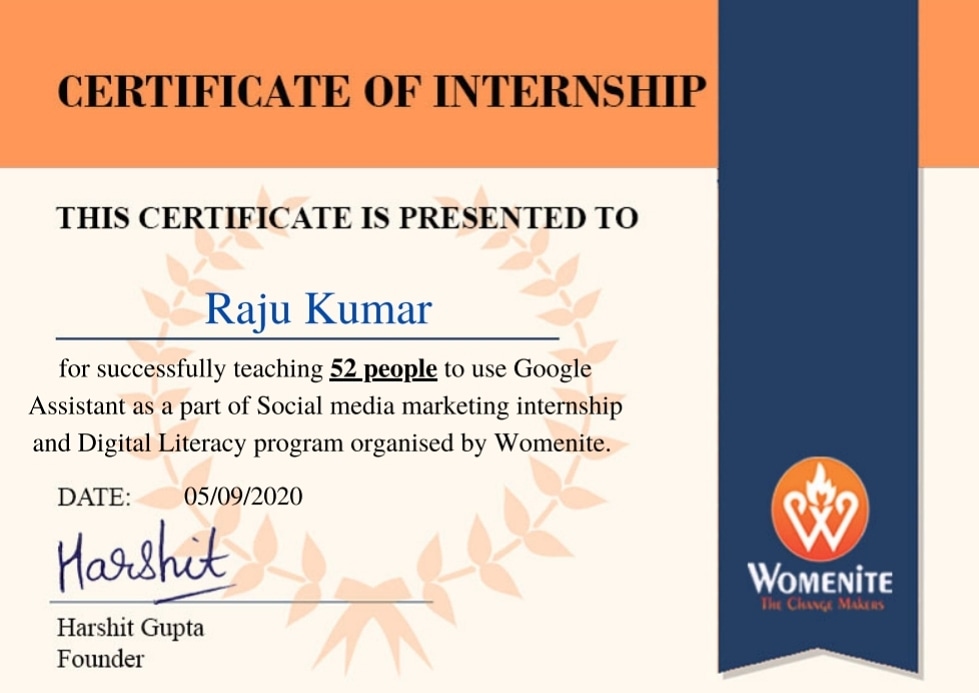 _raju_kumar__'s tweet photo. ✅Successfully Completed " SOCIAL MEDIA MARKETING " Internship Thanks to @womenite .
Keep Working Smart and Hard 
And Keep Growing. 
#internship
#socialmediamarketing
#WorkFromHome https://t.co/tfDk1Hmd5c