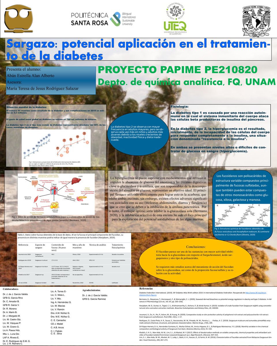 Alan71744094's tweet photo. Hola @LatinXChem ! Este es mi trabajo: sargazo: potencial aplicación en el tratamiento de la diabetes. #LatinXChem #LatinXChemAnalytical #AC64 https://t.co/3dTxwgRg5g