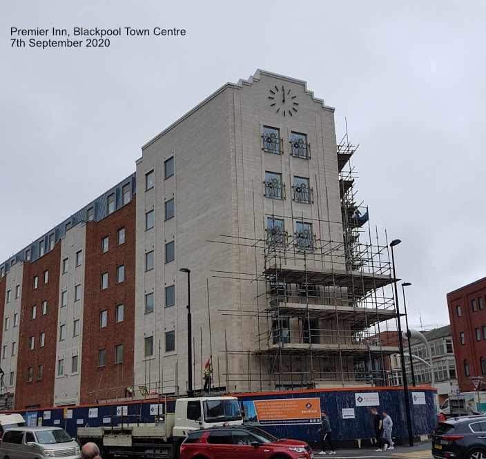 BlackpoolCivicT's tweet photo. The attractive art deco features on Blackpool Town Centre's new Premier Inn are now revealed. https://t.co/Tj8b9oZa4U