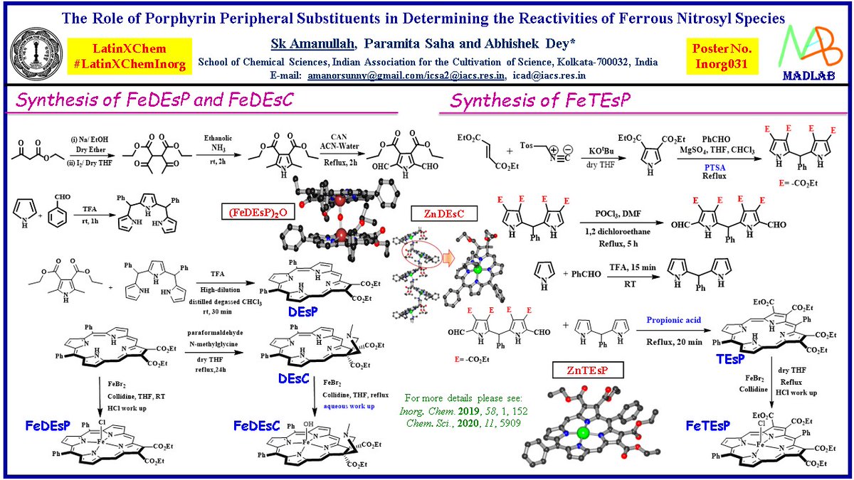 SkAmanullah's tweet photo. Hola @LatinXChem!!! 
It's my pleasure to share our work from @DeyIACS group on how the heme structure can influence product selectivity (NO vs NH4+) in CcNiR vs Cd1NiR. 
Looking forward to your questions
Poster No: Inorg031
#BioInorganic, #LatinXChemInorg, @LatinXChem,#Inorg031 https://t.co/UCrYKQsH5r