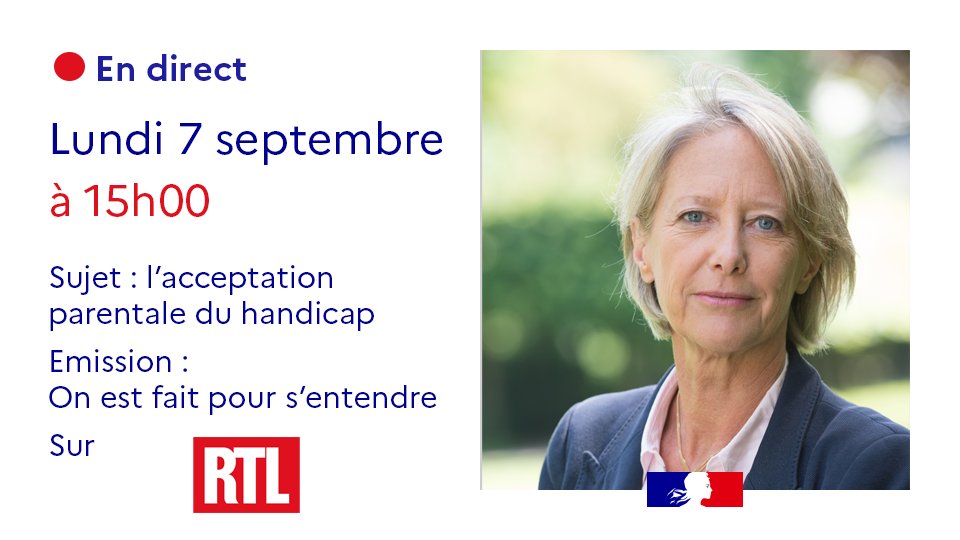 Solidarite_gouv's tweet photo. 🔴En direct | @s_cluzel est l'invitée de Flavie Flament pour l'émission "on est fait pour s'entendre" aujourd'hui à 15h sur @RTLFrance. Le sujet du jour : l'acceptation parentale du handicap. #OEFPSE #handicap @oefpseRTL https://t.co/UOQ5fjKCo1