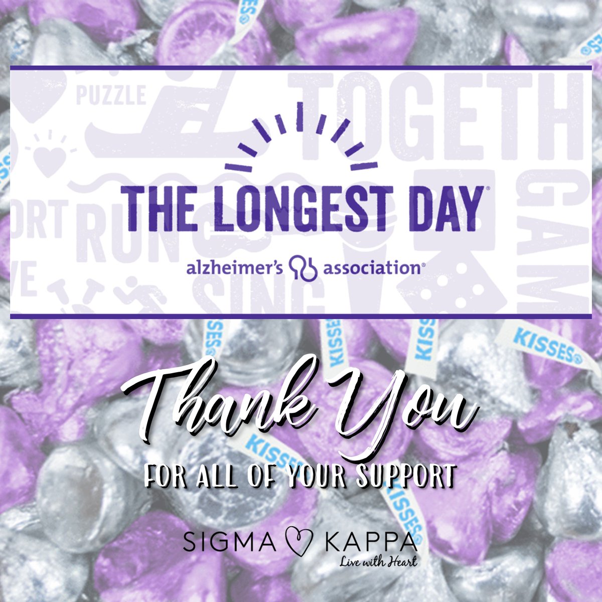 SWFLSigmaKappas's tweet photo. Thank you to all who donated to our effort in support of @alzassociation #TheLongestDay  Together we helped one of our sisters to raise over $18,000 for the cause! Special thanks to Wynn's Market in Naples for their part in our Candy Kisses raffle. https://t.co/g7tMWoVaDw
