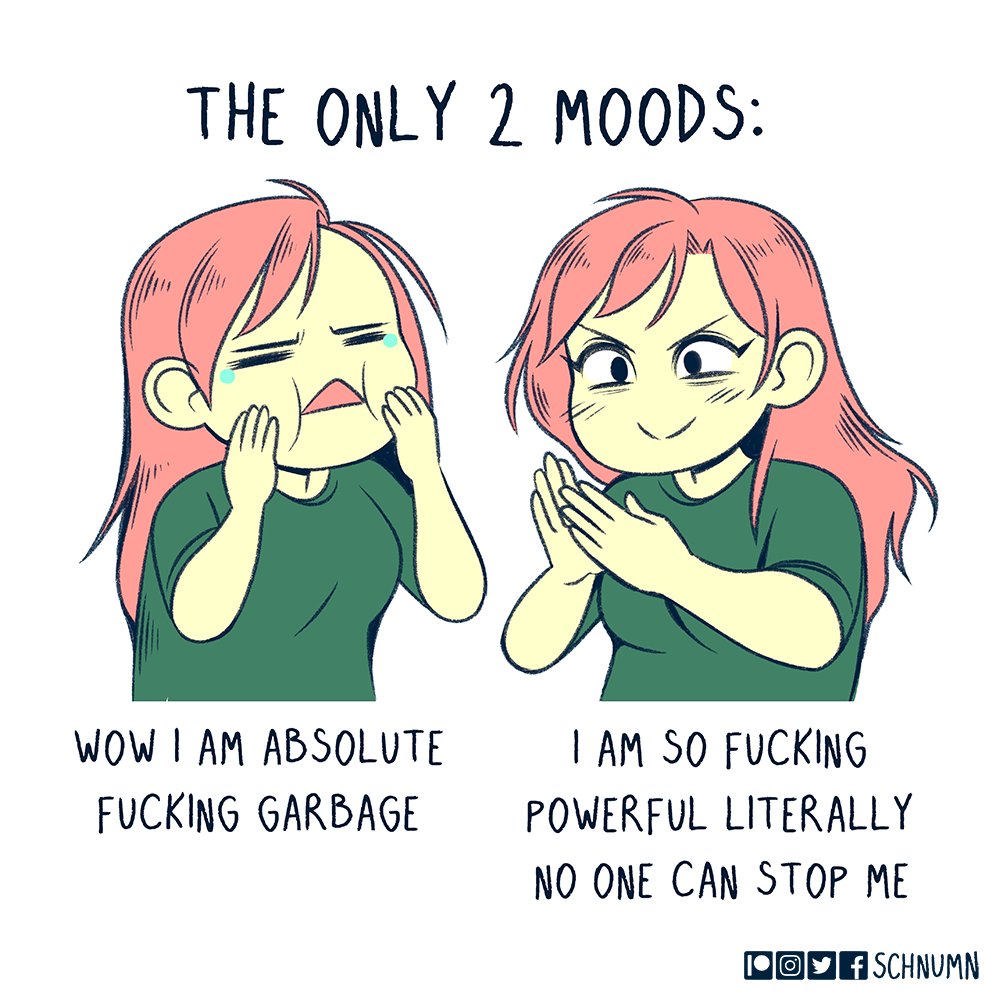 Schnumn's tweet photo. Haha do u jump wildly between emotional extremes or are u normal? https://t.co/ydNUQpX8Sw