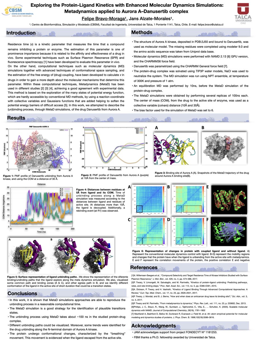 <a href="/LatinXChem/">LatinXChem</a> BIO-043 #LatinXChemBio. Hi 
 I'm a PhD Student of Universidad de Talca, Chile. My work is related in understanding  the thermodynamics and kinetics of binding /unbinding process of drug-protein complexes, using advanced molecular dynamics techniques. #LatinXChem