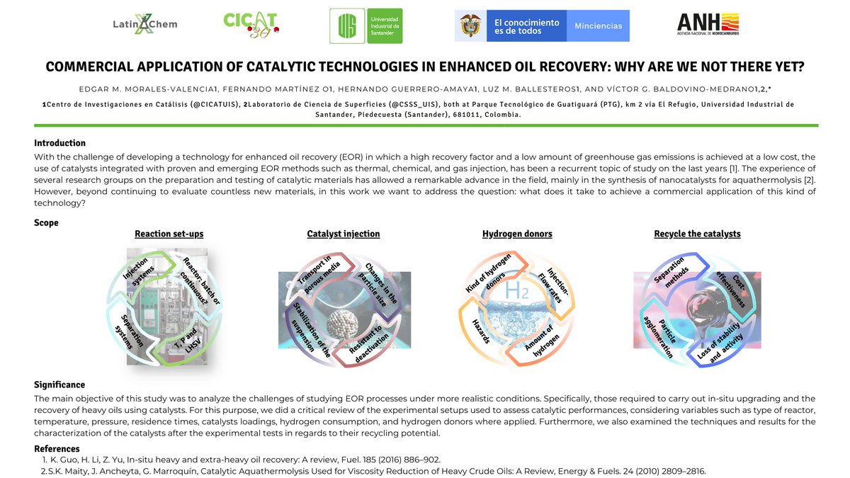 EMoralesVa's tweet photo. Hi @LatinXChem, this is our work @CICATUIS, @UIS,@ANHColombia 🇨🇴“Commercial application of catalytic technologies in enhanced oil recovery: why are we not there yet?”, #LatinXChemCat Cat23, #EOR https://t.co/UFhoigy1R2