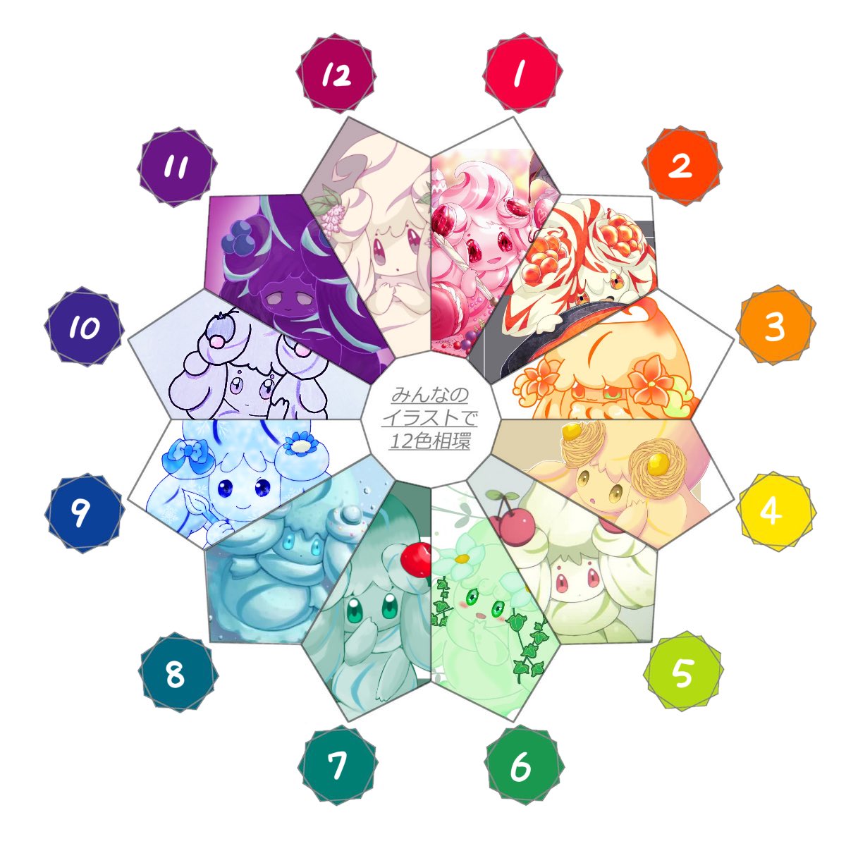 空猫 からねこ 雑多 みんなのイラストで12色相環 たけぴちゃ Takepi Poke のオリジナルマホイップの企画に参加してました モンブランマホイップちゃん可愛くかけて満足です 他の方々の色相環はリプにあります T Co Femldyvgo8