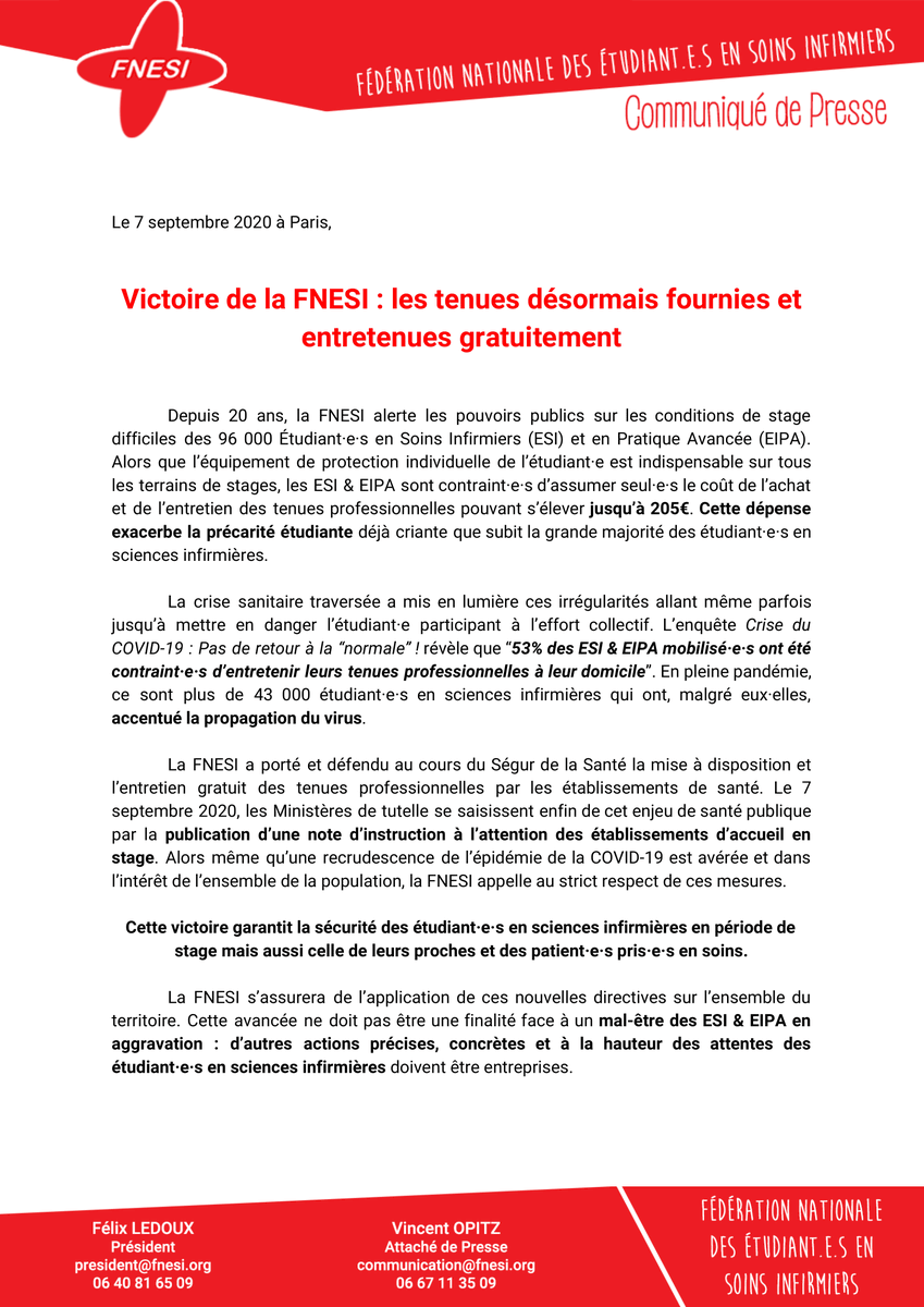 La_FNESI's tweet photo. #PasdeRetouràlaNormale | @La_FNESI a porté et défendu au cours du #SégurdelaSanté le prêt + entretien gratuit des tenues de stage des #ESI &amp; #EIPA➡️parution note d'instruction

👉Facturation aux étudiants interdite🚫
👉Les tenues ne seront plus entretenues à domicile⛔️ https://t.co/YgOpWZh1AK