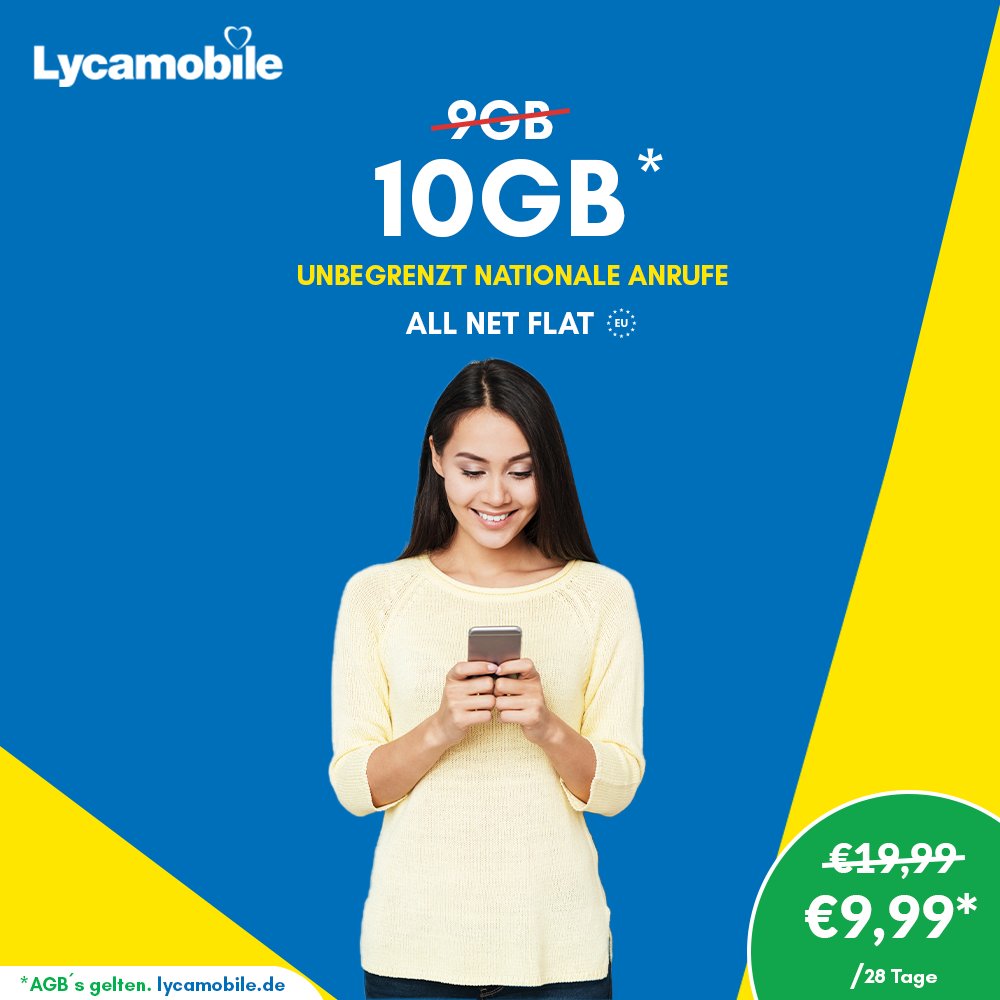 Lycamobile De Mit Unserem All Net Flat Paket Konnen Sie Ihre Freunde Und Ihre Familie Nonstop Anrufen Erhalten Sie Unbegrenzte Nationale Anrufe Und 10 Gb Daten Einschliesslich Eu Roaming Daten Fur Nur 9 99 Euro Wenn