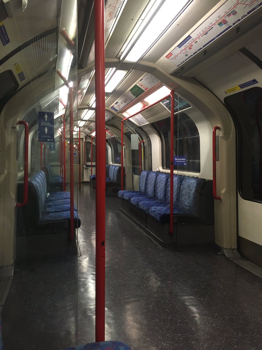 When the government and media convince you that everyone has gone back to work and you get on near empty central line trains at 8:10 and only 3 other people get on all the way from white city to Oxford Circus #EmptyTube #QuietLondon
