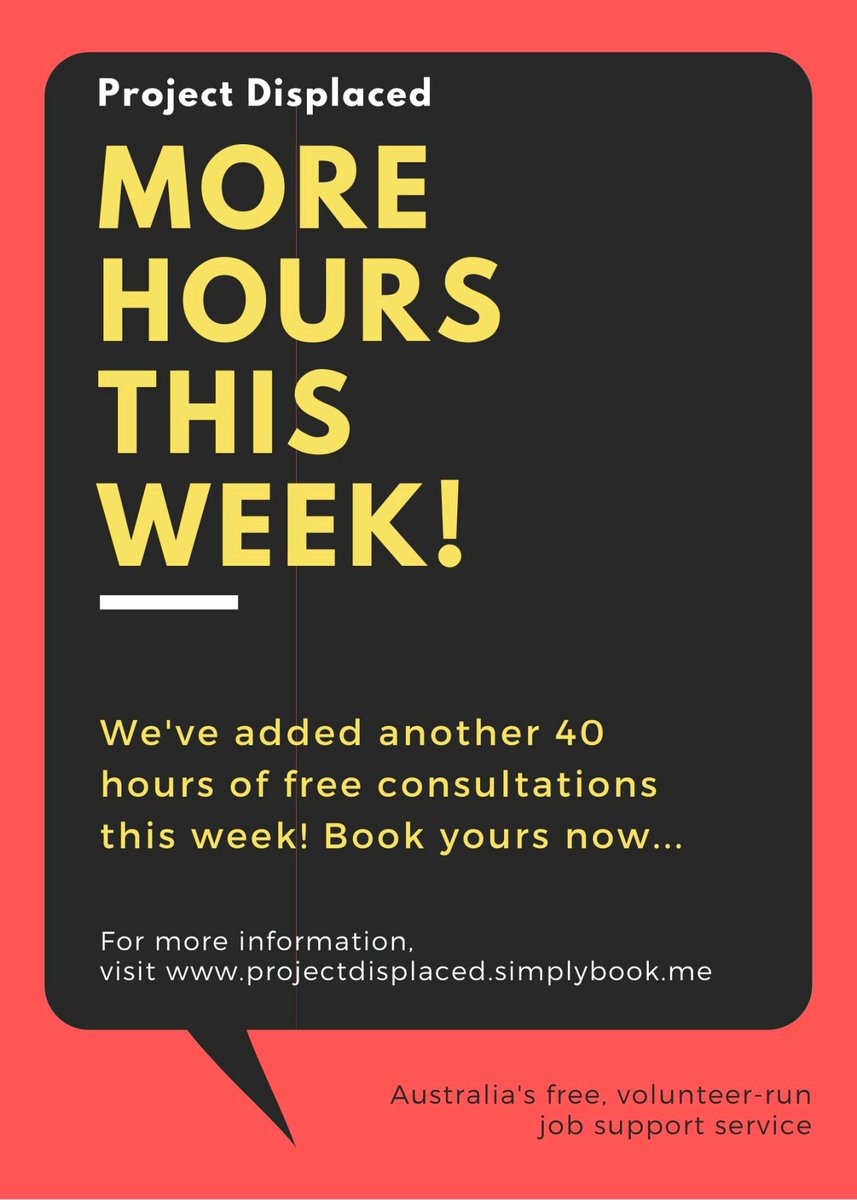 Of you're in Aus and have lost your job, we're here to help. We've added more free sessions all this week and next to help you move from Displaced to Placed. You don't need to be on #jobseeker or #jobkeeper either! #careercoach #free #coaching
