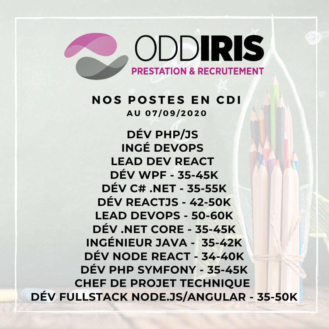 oddiris's tweet photo. Hello 😄 
On espère que cette première semaine de rentrée s'est bien passé ! Et pour bien attaquer cette nouvelle semaine, on vous partage nos offres en CDI sur Montpellier 🎉 
N'hésitez pas à nous envoyer votre candidature à  : recrutement@oddiris.com

#lesoffresdelasemaine https://t.co/DY29PIQ0Fz